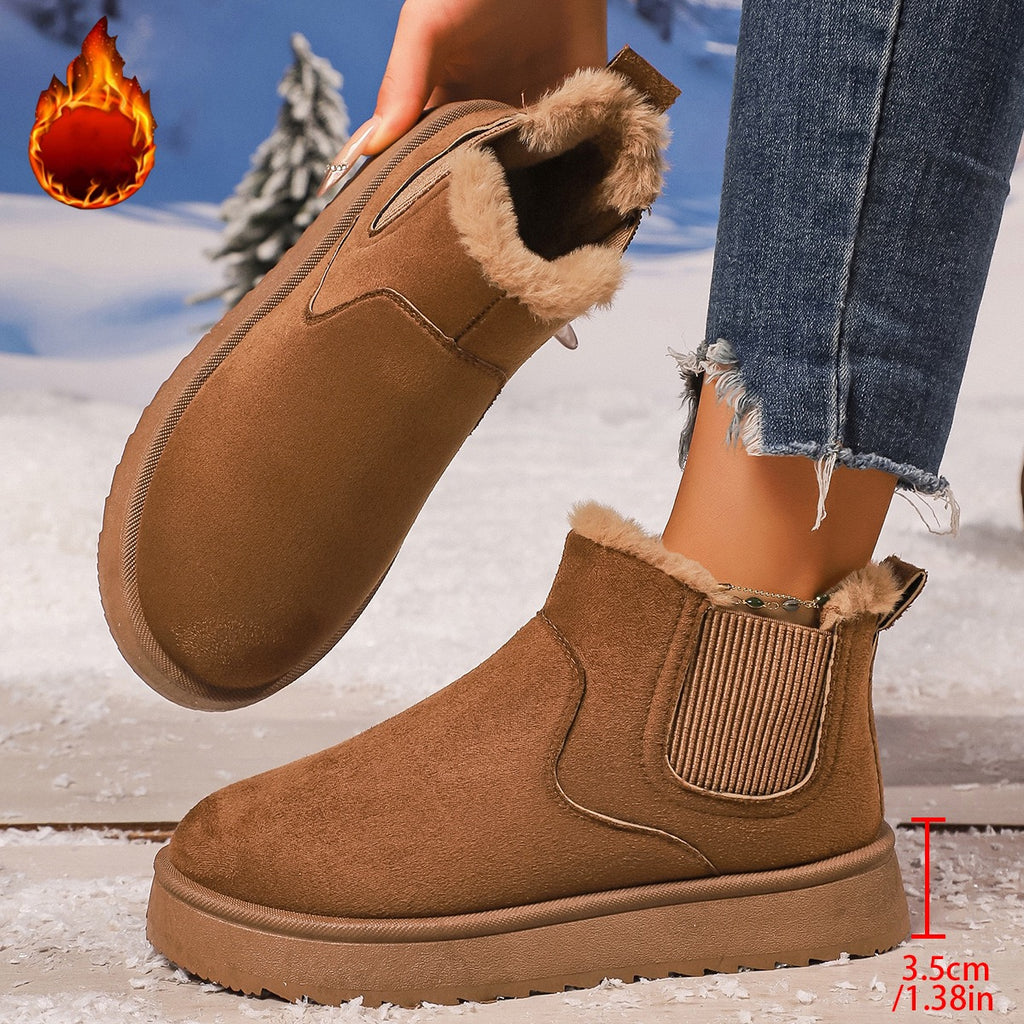 Brown faux-fur-lined elastic-gusset snow ankle boots