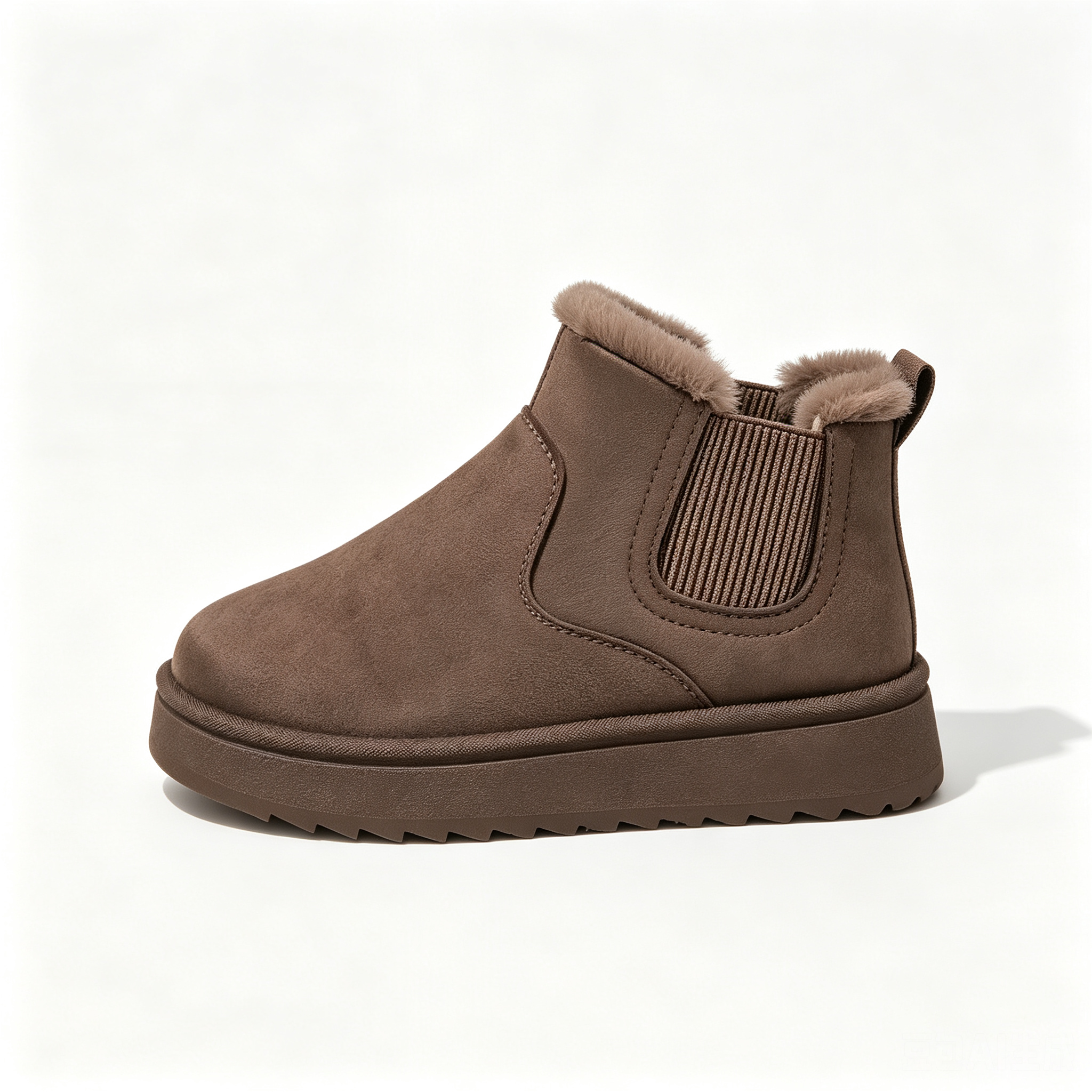 Khaki faux-fur-lined elastic-gusset snow ankle boots