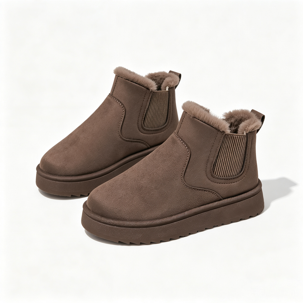 Khaki faux-fur-lined elastic-gusset snow ankle boots
