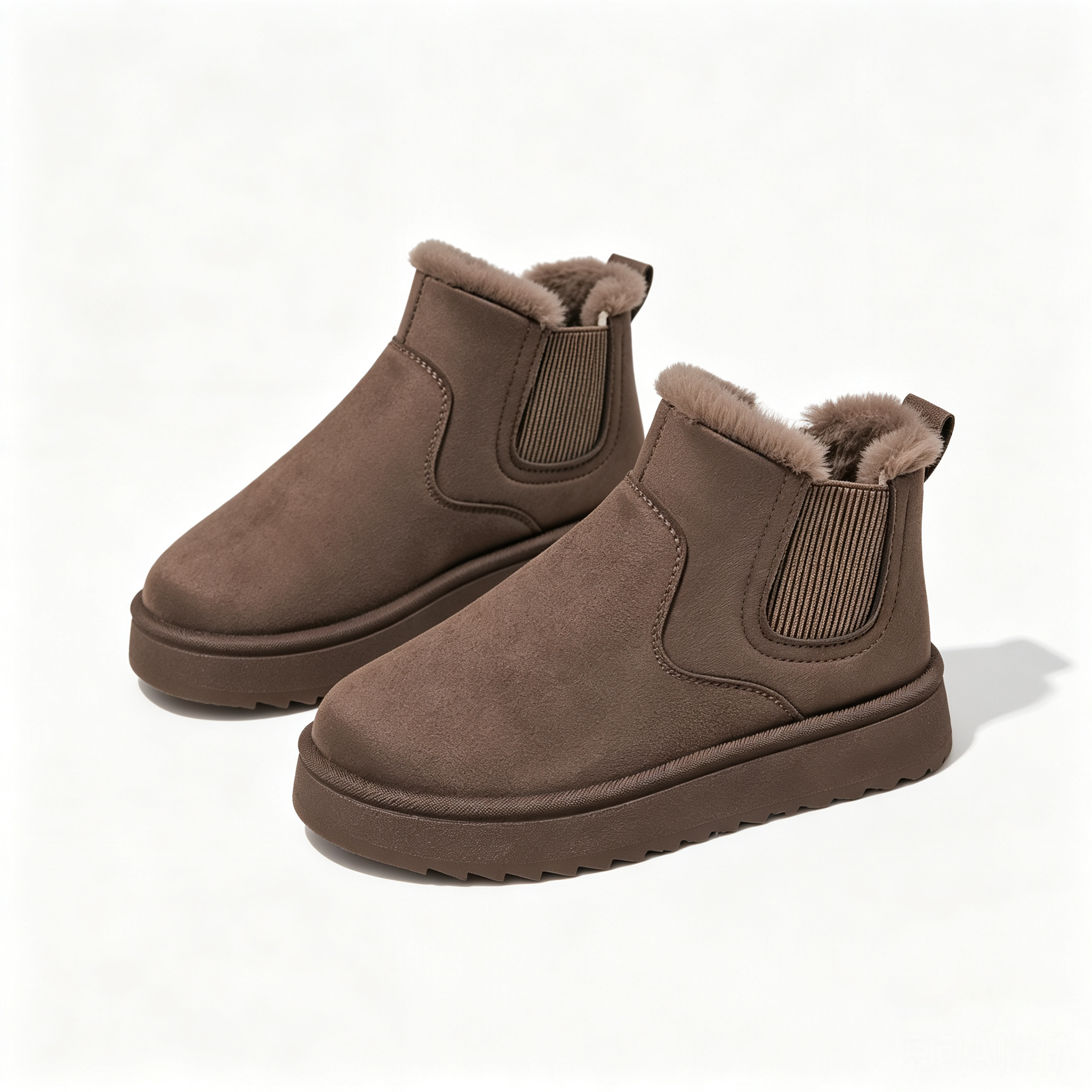 Khaki faux-fur-lined elastic-gusset snow ankle boots
