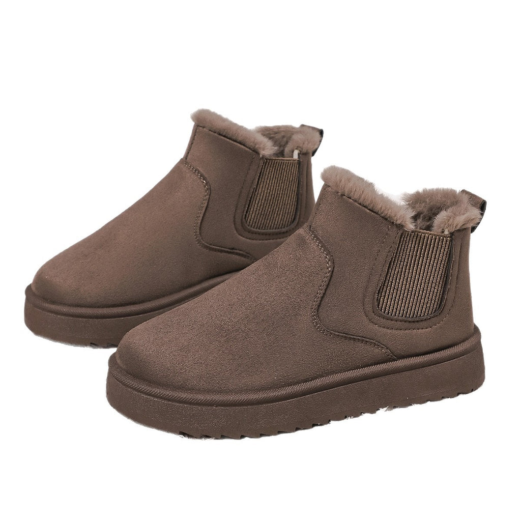Khaki faux-fur-lined elastic-gusset snow ankle boots