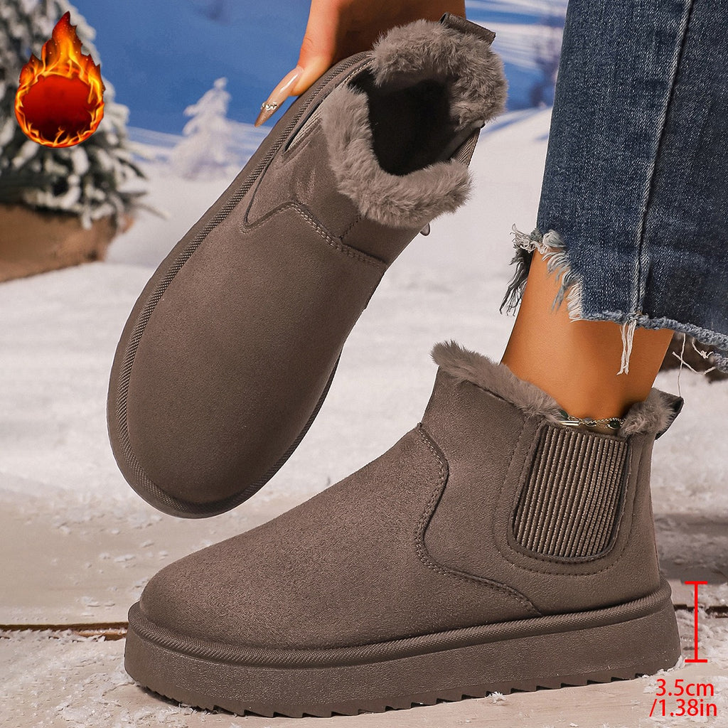 Khaki faux-fur-lined elastic-gusset snow ankle boots