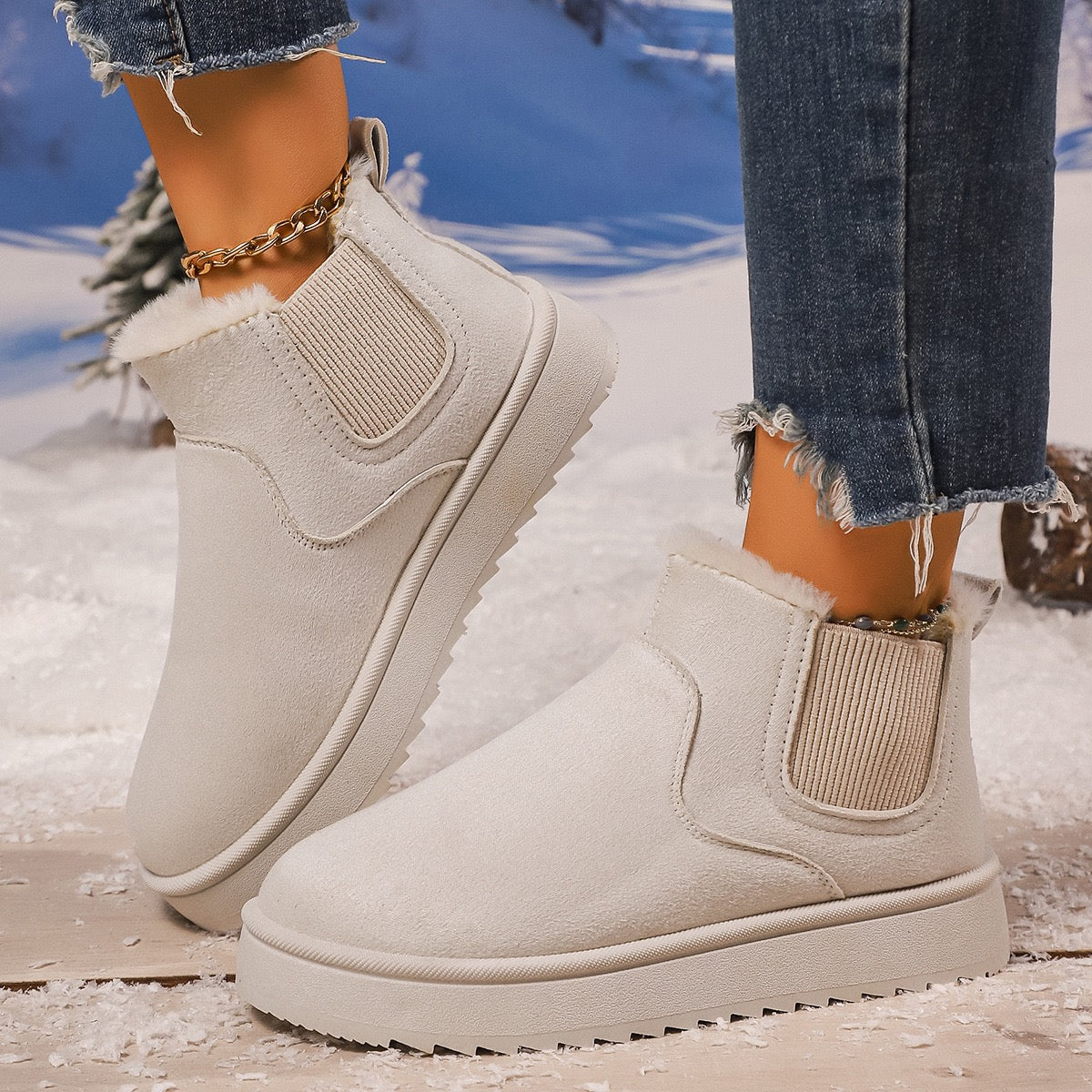 Off White faux-fur-lined elastic-gusset snow ankle boots