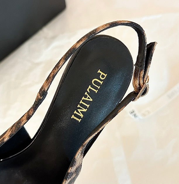 Leona Leopard Slingback Heels, insole and strap detail
