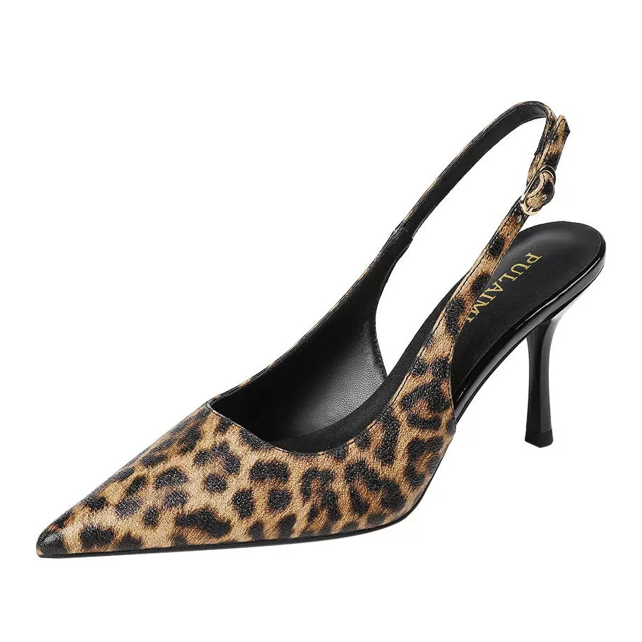 Leona Leopard Slingback Heels on a white background