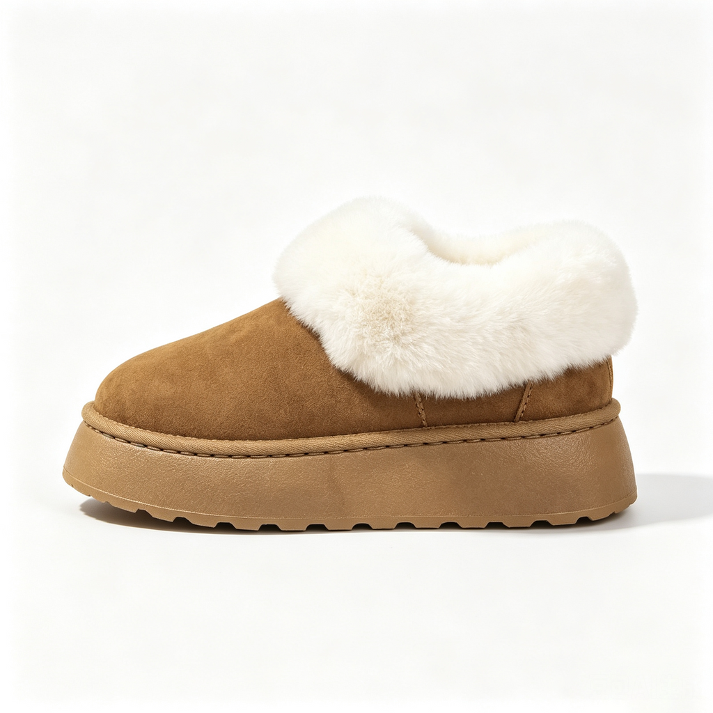 Camel round-toe faux-fur-trimmed platform snow boots