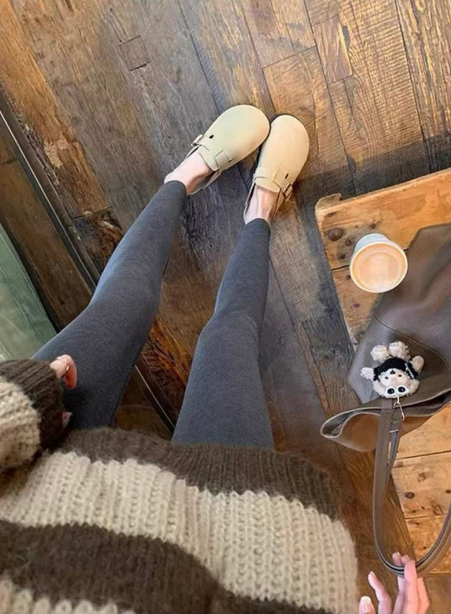 Maren Leather Buckle Mules in Sand, top view on foot
