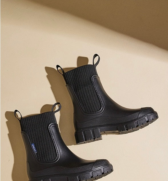 Mira Mid-Calf Rain Boots in Black, pair view