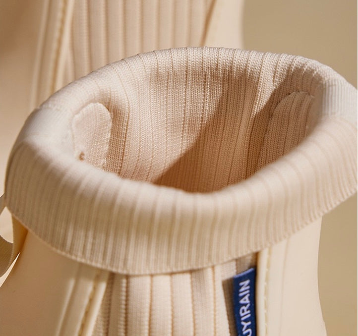 Mira Mid-Calf Rain Boots in Ivory, cuff and lining detail