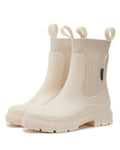 Mira Mid-Calf Rain Boots in Ivory, white background