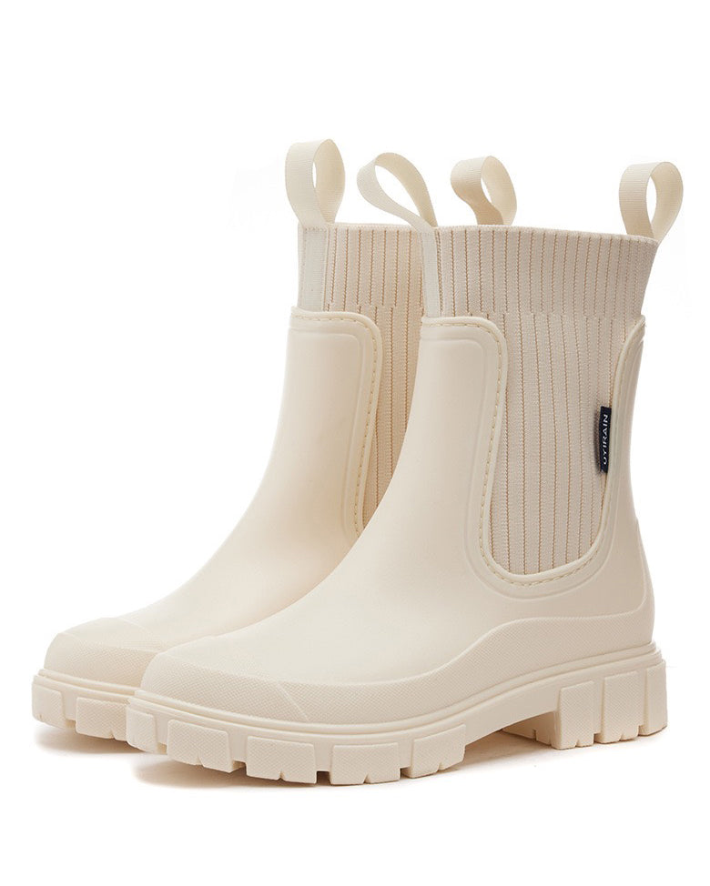Mira Mid-Calf Rain Boots in Ivory, white background