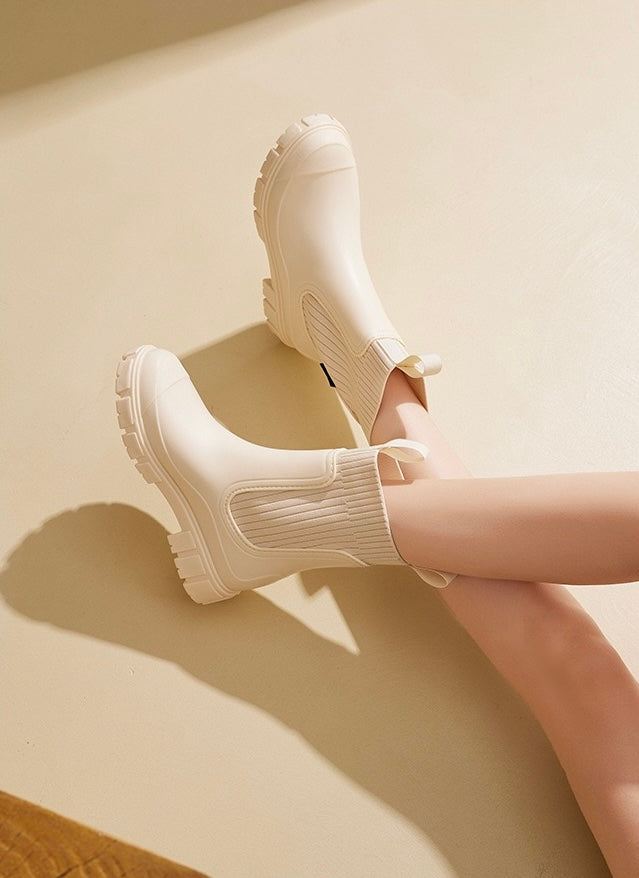 Mira Mid-Calf Rain Boots in Ivory, on-foot view