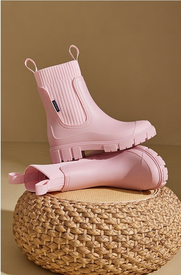 Mira Mid-Calf Rain Boots in Pink, pair display