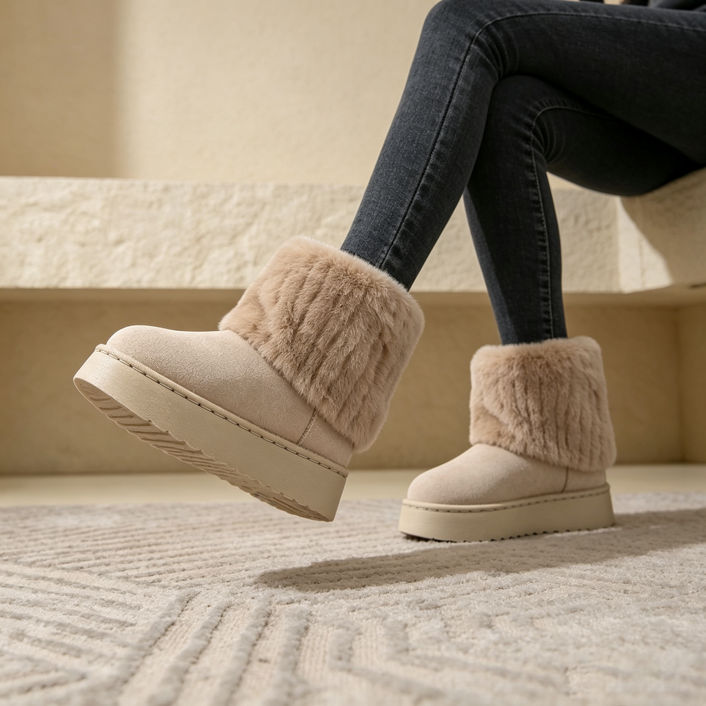 Noelle Faux-Fur Platform Snow Boots in Khaki, lifestyle view