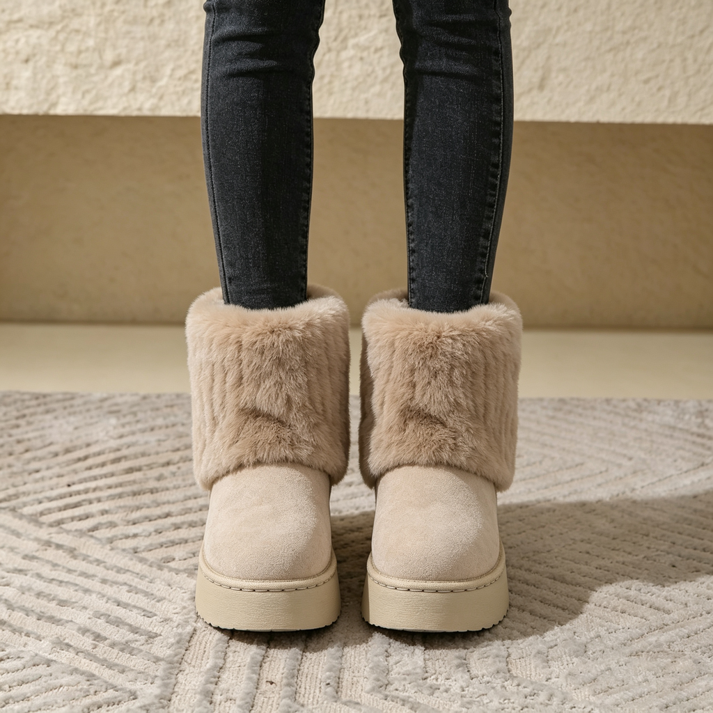 Noelle Faux-Fur Platform Snow Boots in Khaki, pair view