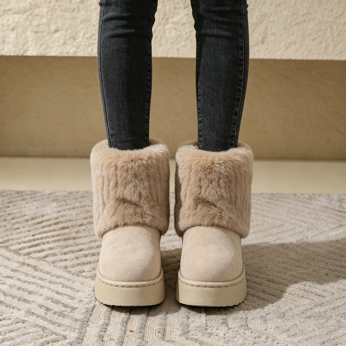 Noelle Faux-Fur Platform Snow Boots in Khaki, pair view