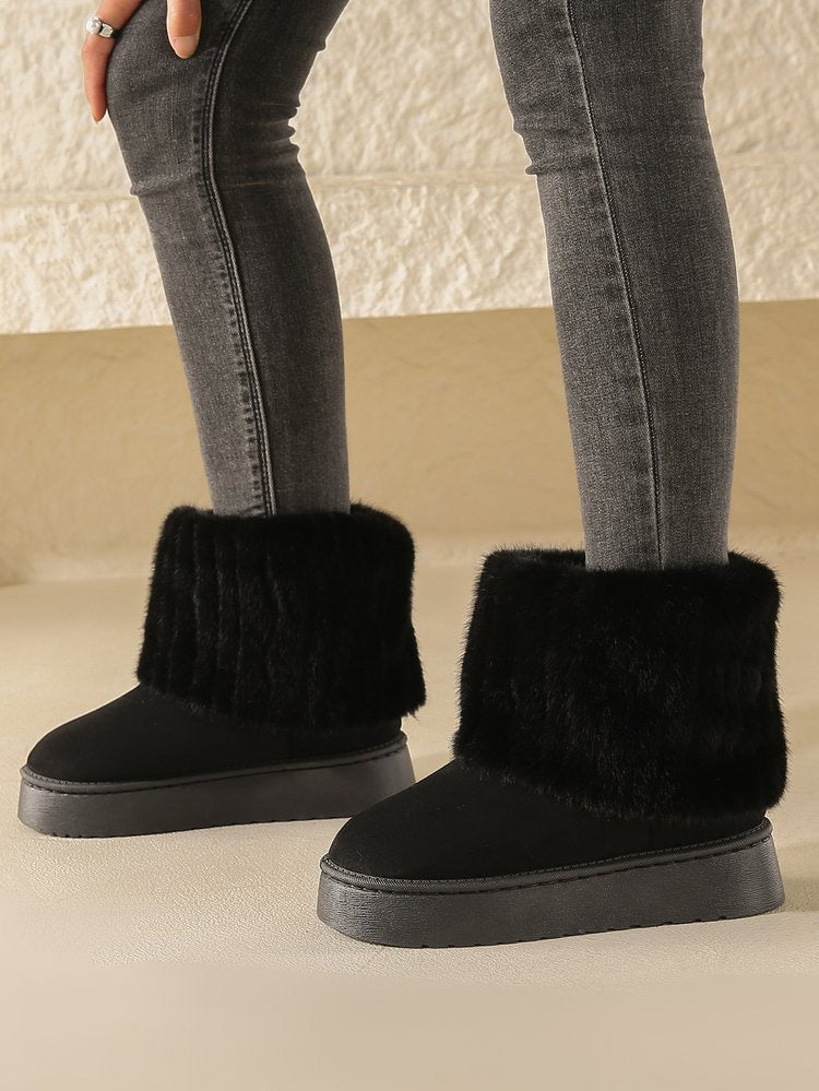 Noelle Faux-Fur Platform Snow Boots in Black, front view