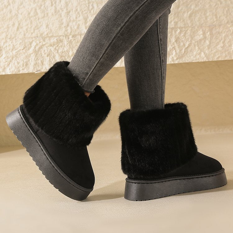 Noelle Faux-Fur Platform Snow Boots in Black, on-foot view