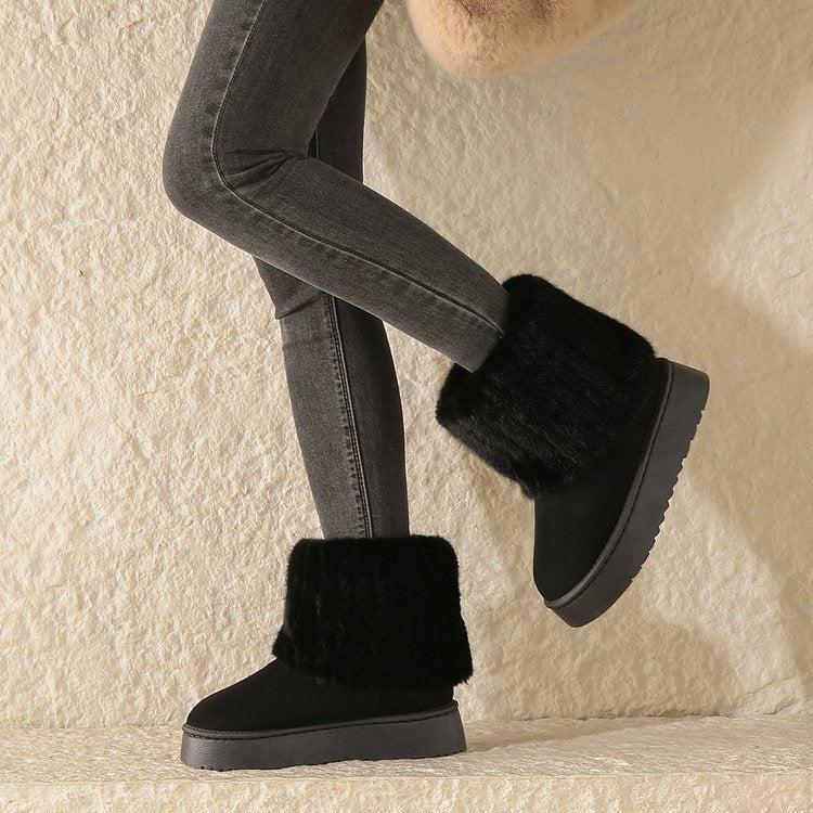 Noelle Faux-Fur Platform Snow Boots in Black, side view