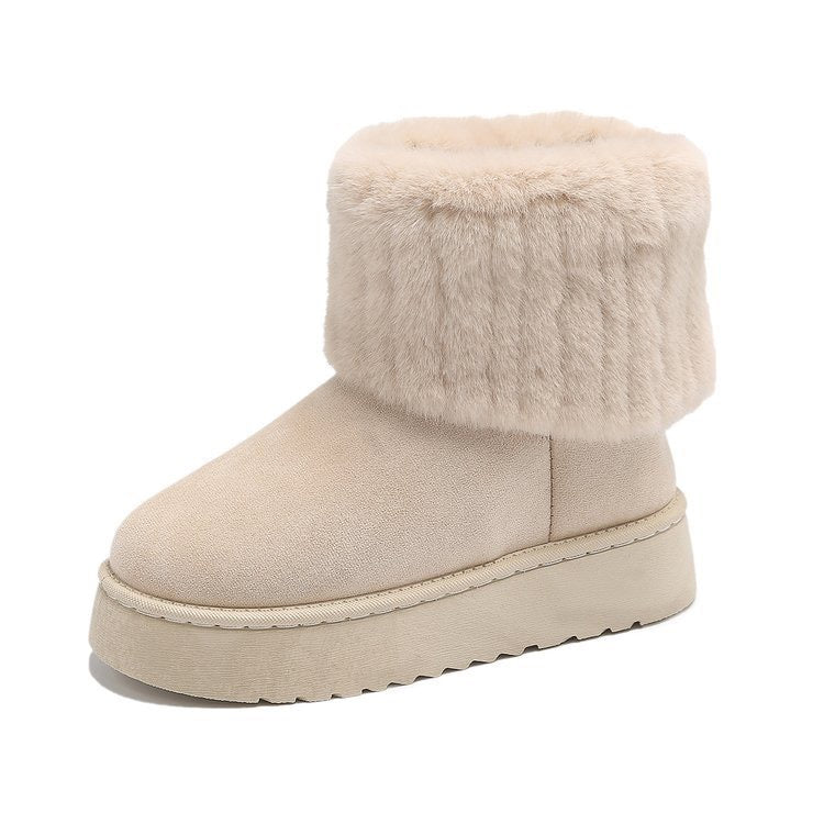 Noelle Faux-Fur Platform Snow Boots in Ivory