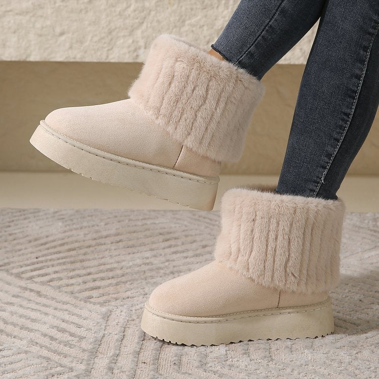 Noelle Faux-Fur Platform Snow Boots in Ivory, on-foot view