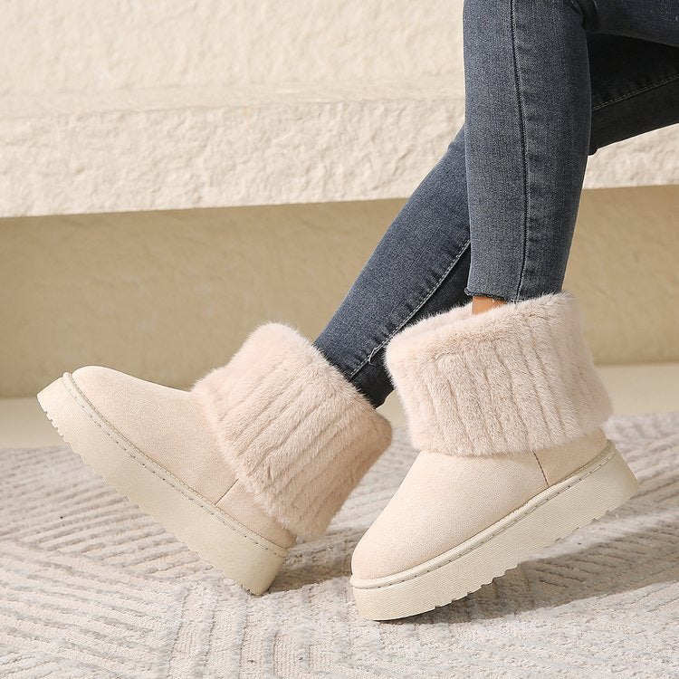 Noelle Faux-Fur Platform Snow Boots in Ivory, side view