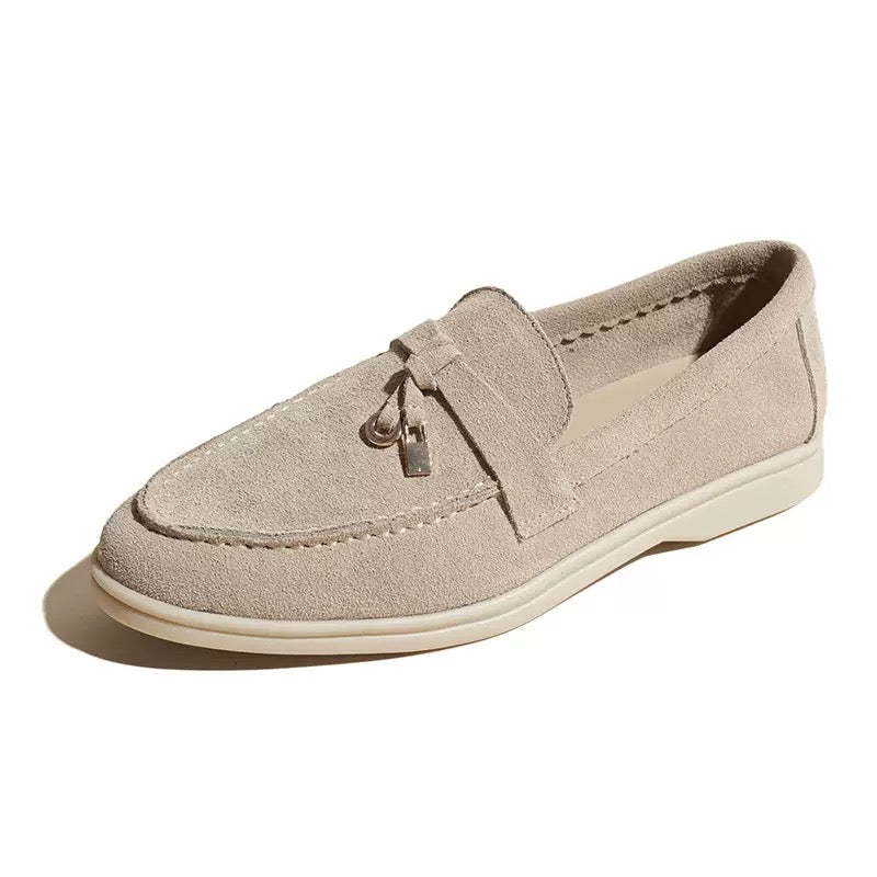 Nora suede penny loafer in Sand Apricot