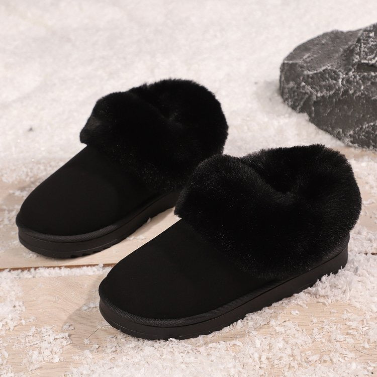Black faux-fur-trimmed slip-on snow boots pair