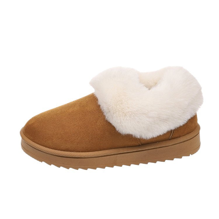 Brown round-toe faux-fur-trimmed slip-on snow boots