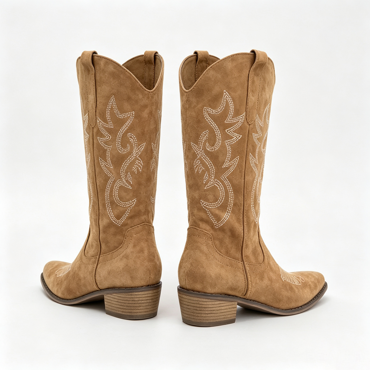 Raina Embroidered Knee-High Western Boots in Dark Brown