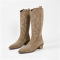 Raina Embroidered Knee-High Western Boots in Khaki
