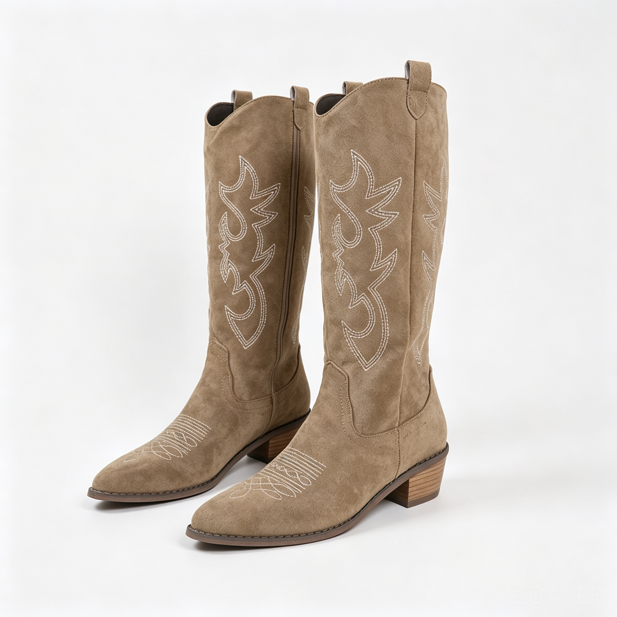 Raina Embroidered Knee-High Western Boots in Khaki