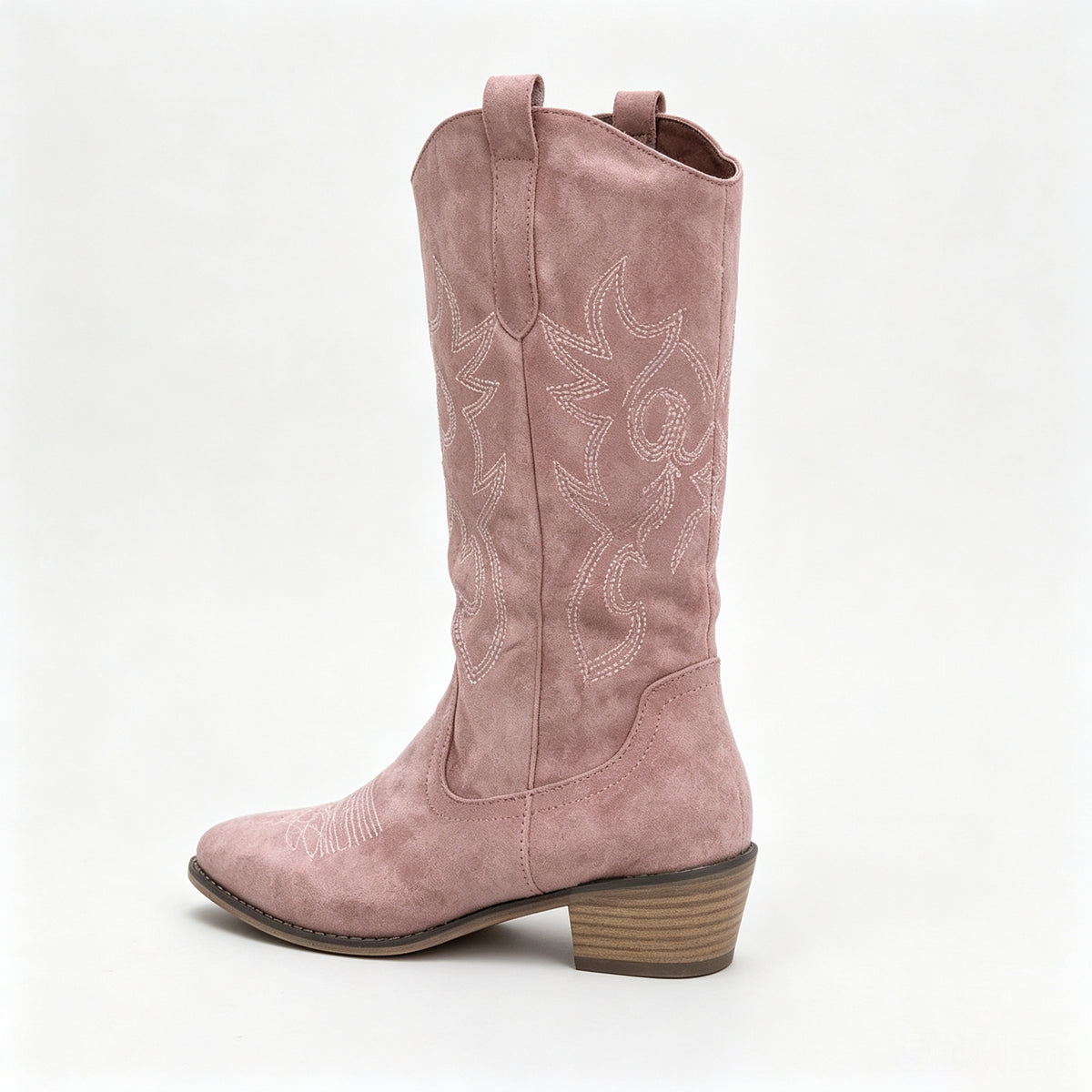 Raina Embroidered Knee-High Western Boots in Pink