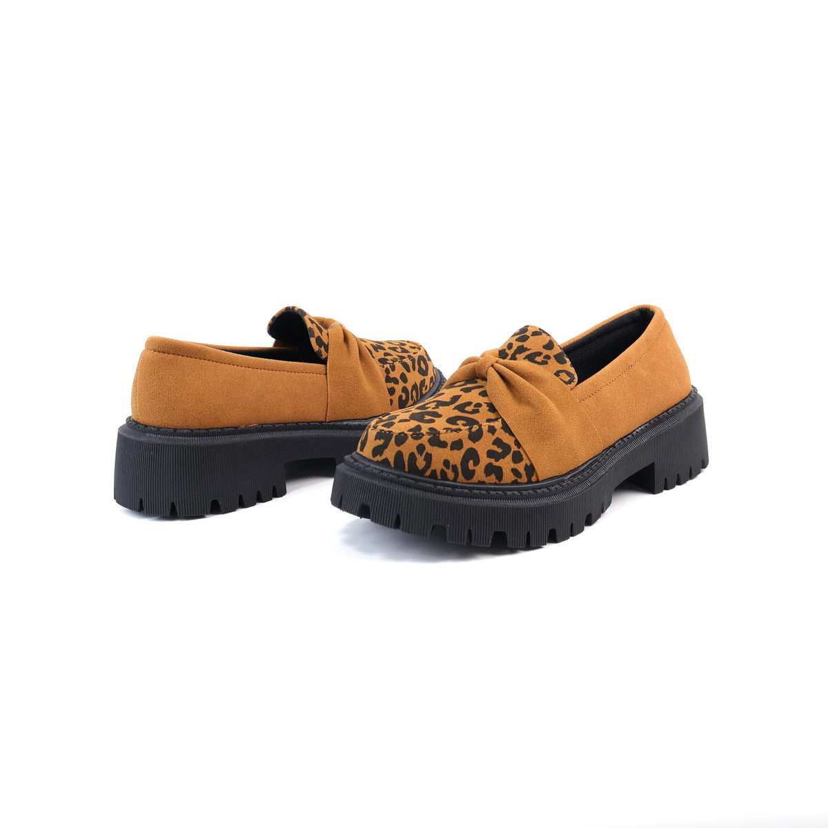 Brown leopard-print bow platform loafers alternate pair view