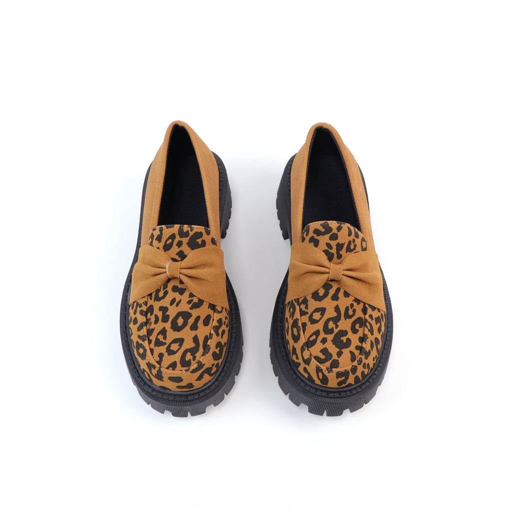 Brown leopard-print bow platform loafer outsole