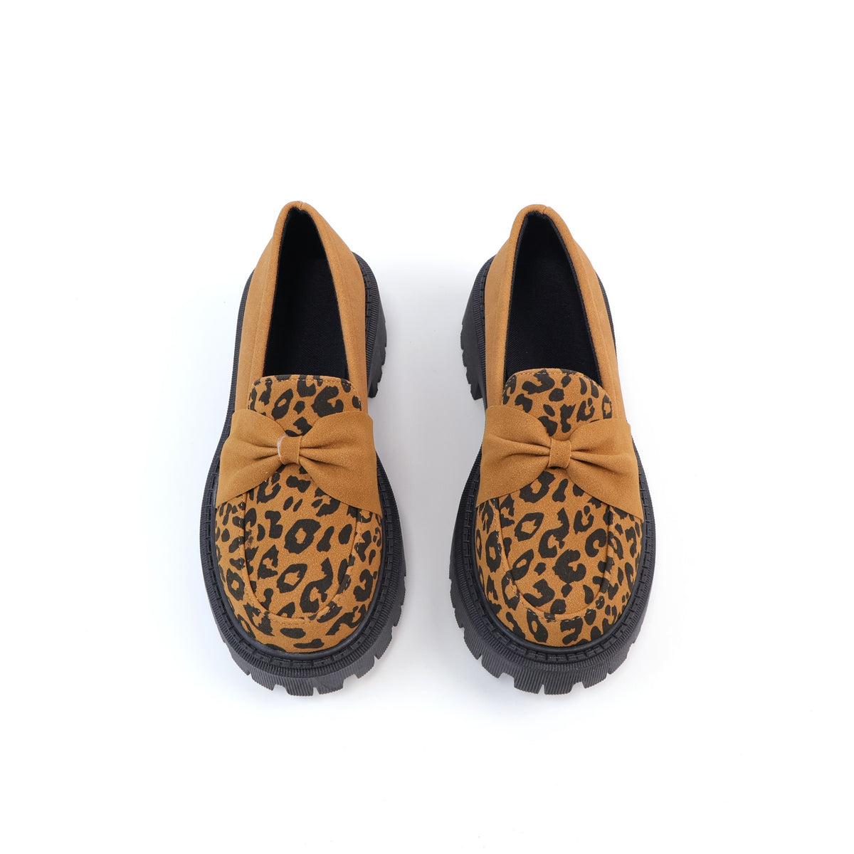 Brown leopard-print bow platform loafer outsole