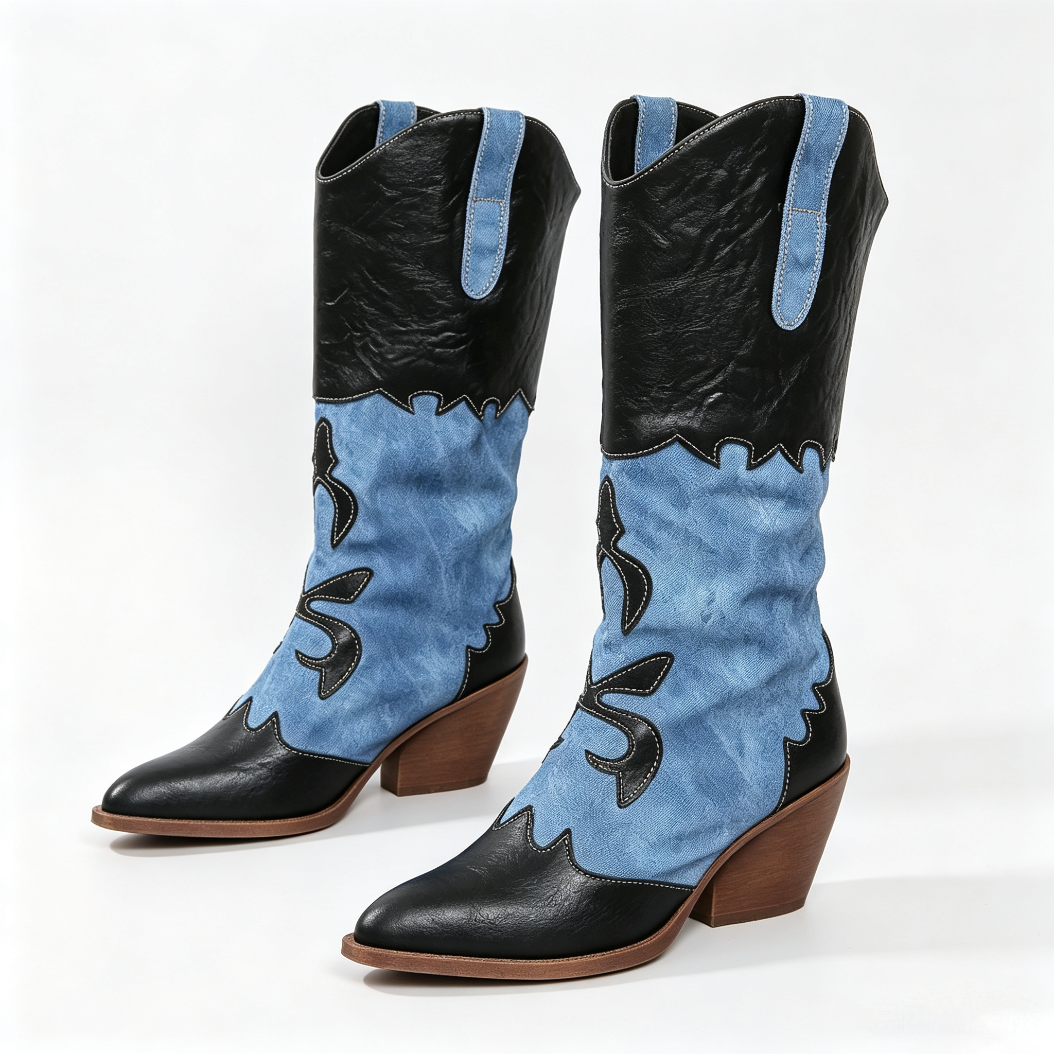 Sienna Denim Western Boots in Black
