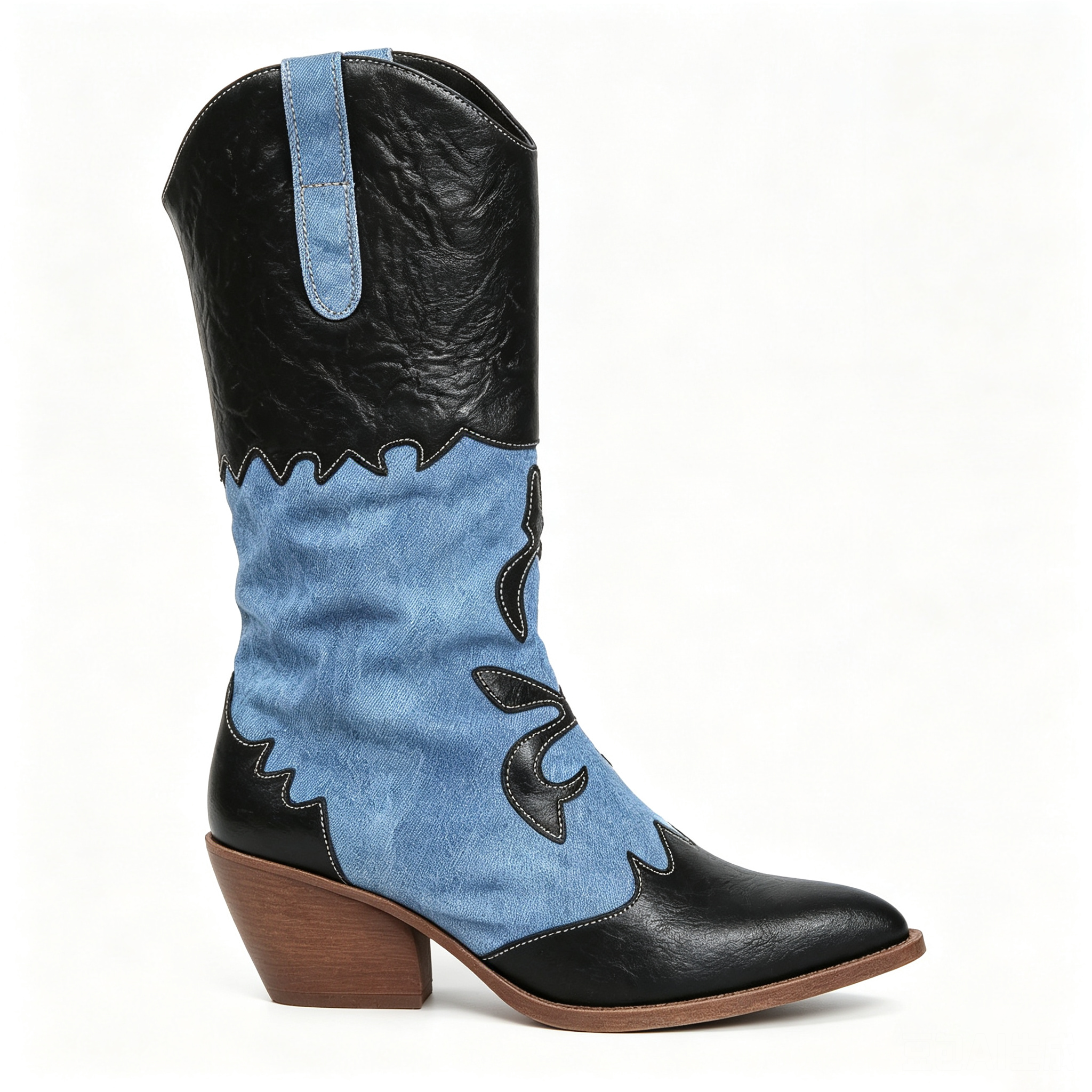 Sienna Denim Western Boots in Black, side view