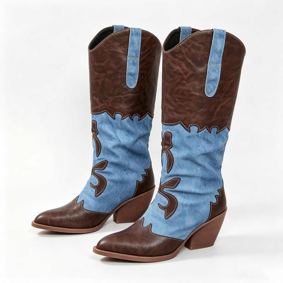 Sienna Denim Western Boots in Coffee Brown