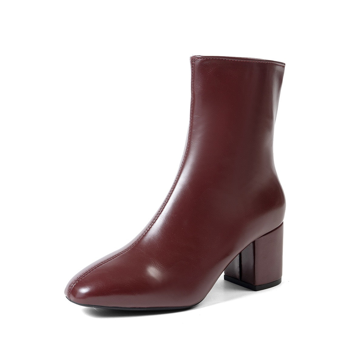 Sloane square-toe PU ankle boot in burgundy