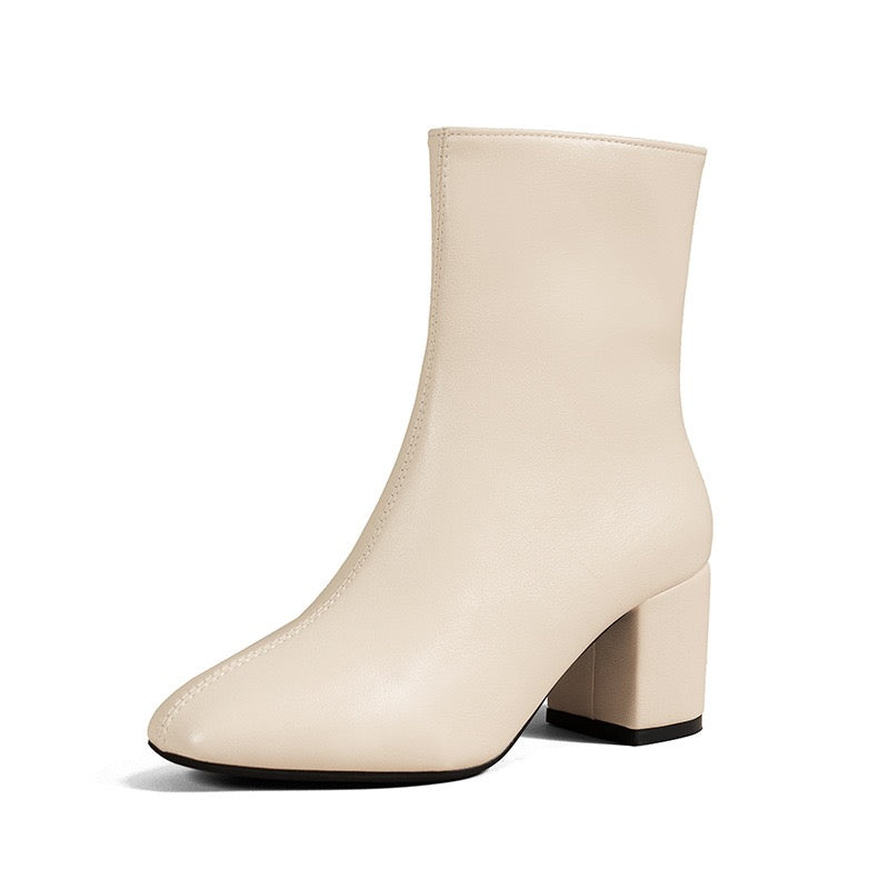 Sloane square-toe PU ankle boot in ivory