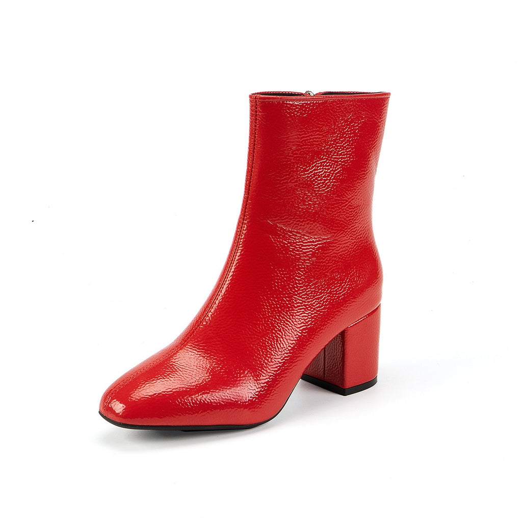Sloane square-toe PU ankle boot in red