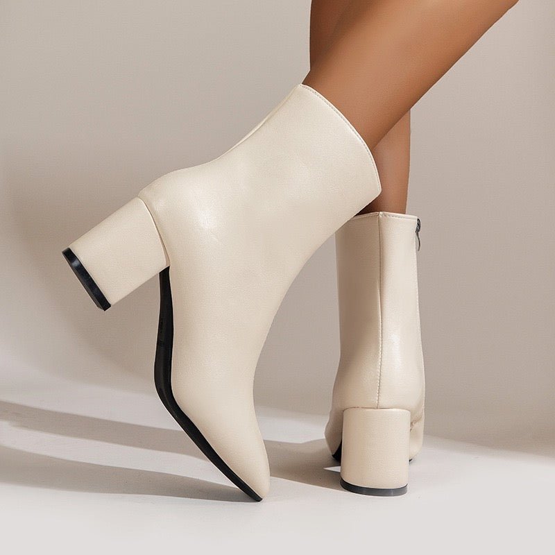 Sloane white ankle boots, rear lifestyle view
