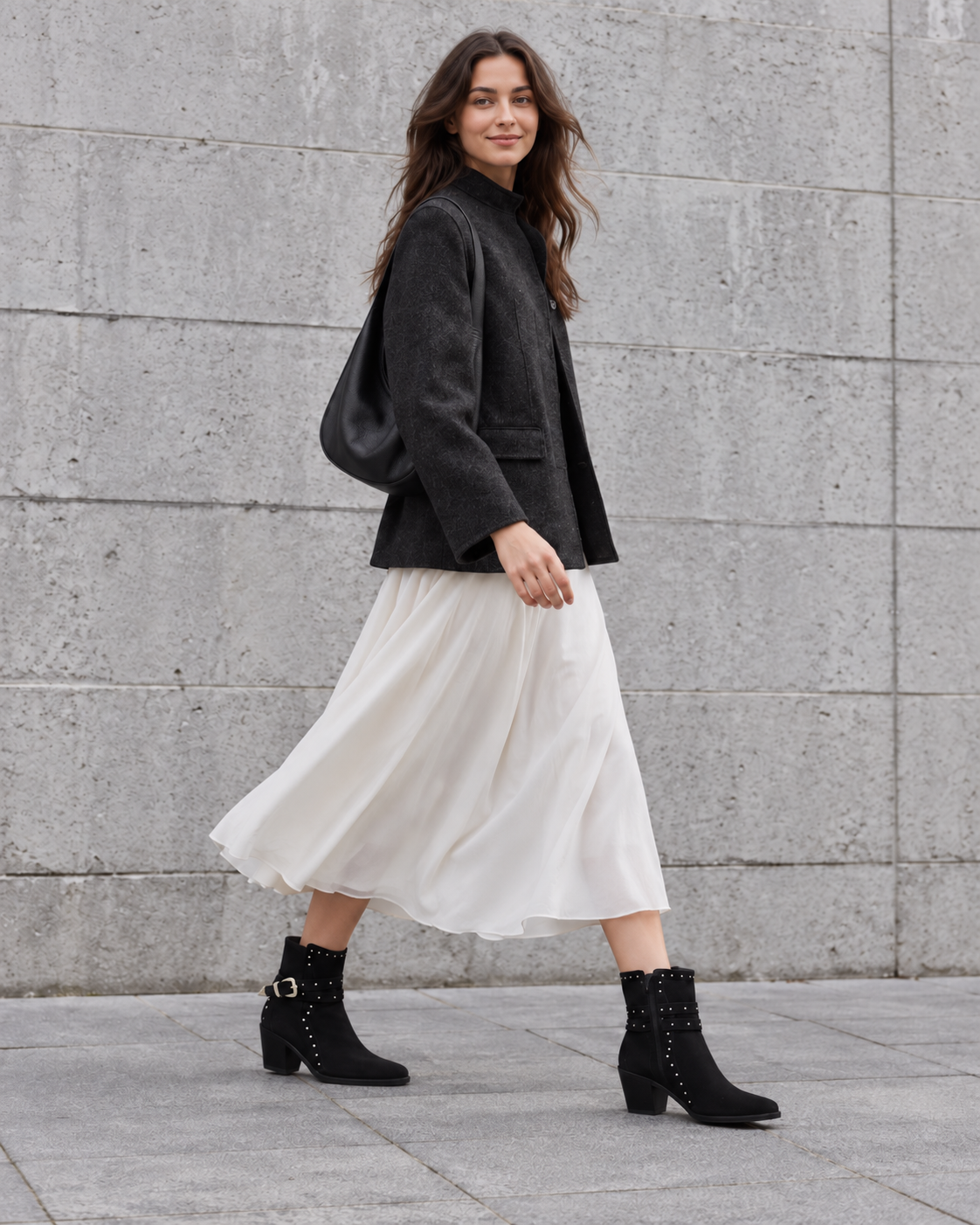 Talia black Western ankle boots styled with an outfit