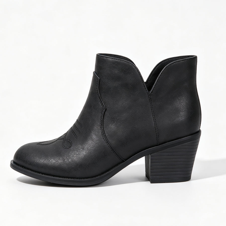 Willa embroidered Western ankle boots in black, front product view