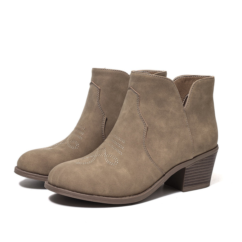 Willa embroidered Western ankle boots in khaki, product view